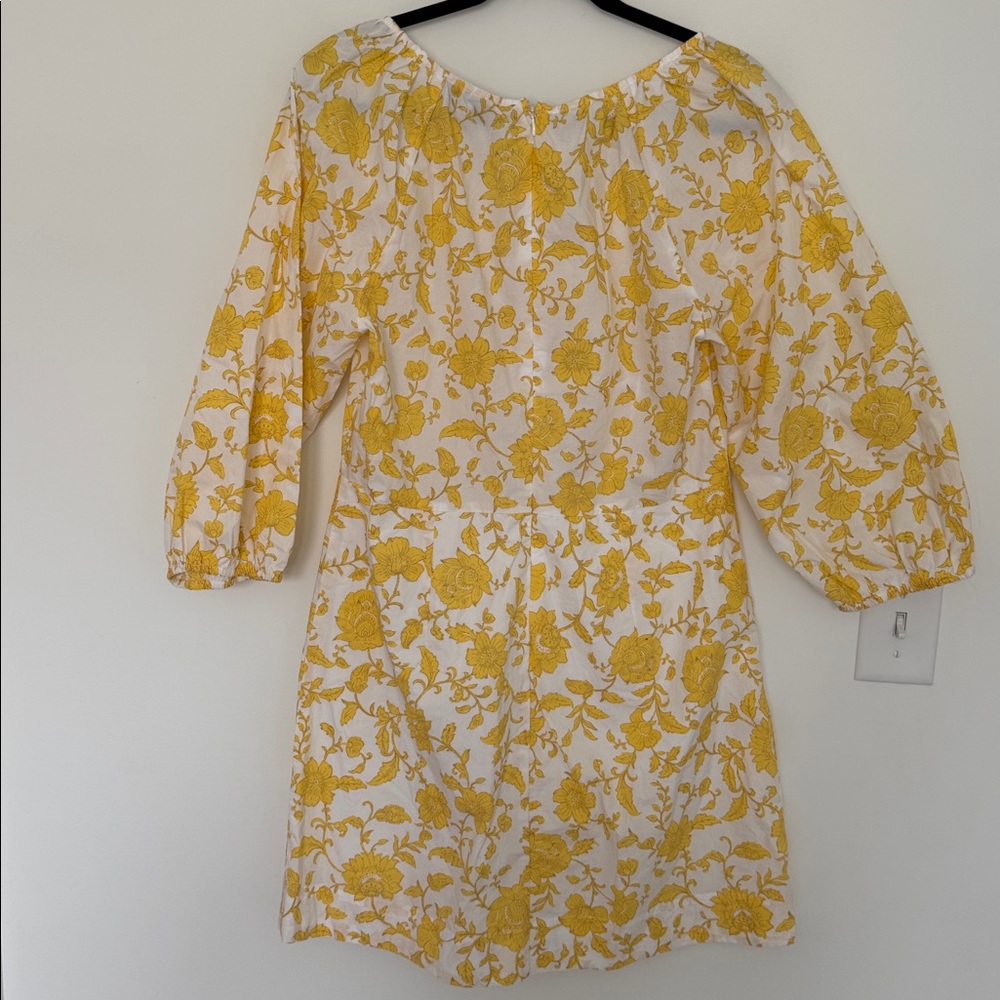 LOFT NWT Yellow 100% Cotton Floral Poplin Shirred Mini Dress - Size 8 - Picture 7 of 8